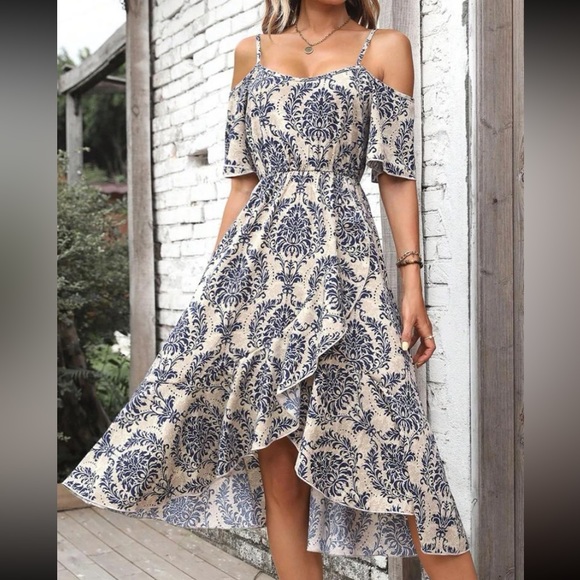 Boho floral print cold shoulder midi dress - Picture 4 of 6
